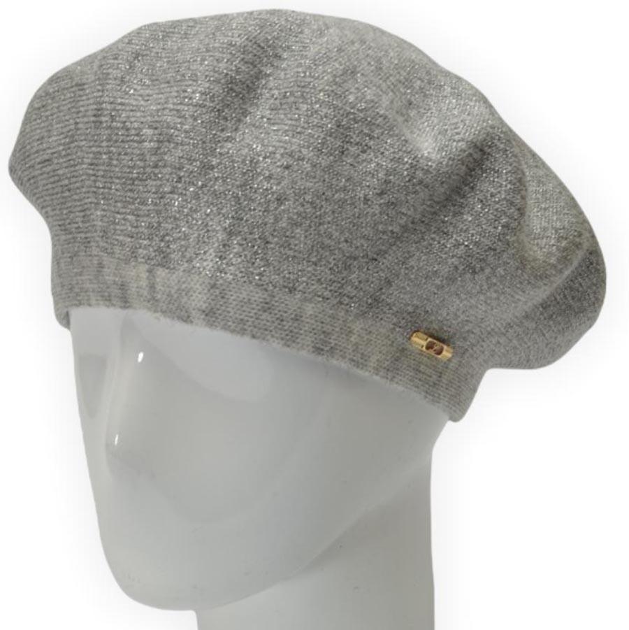 Берет женский Lirus Гамма из шерсти двойной с люрексовой нитью Светло-серый