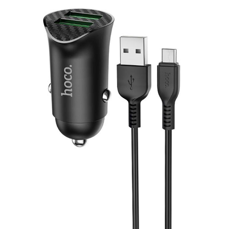 Автомобільний зарядний пристрій Hoco Z39 QC3.0 2USB з кабелем MicroUSB Black