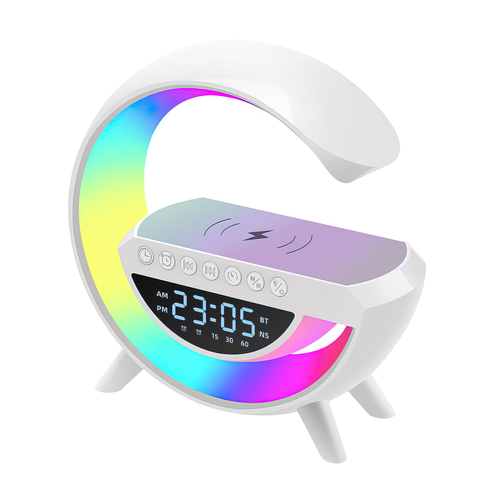 Часы-ночники Bluetooth RGB KP-3401 3в1 с беспроводной зарядкой Rainbow Часы-ночники Bluetooth RGB KP-3401 3в1 с беспроводной зарядкой Rainbow