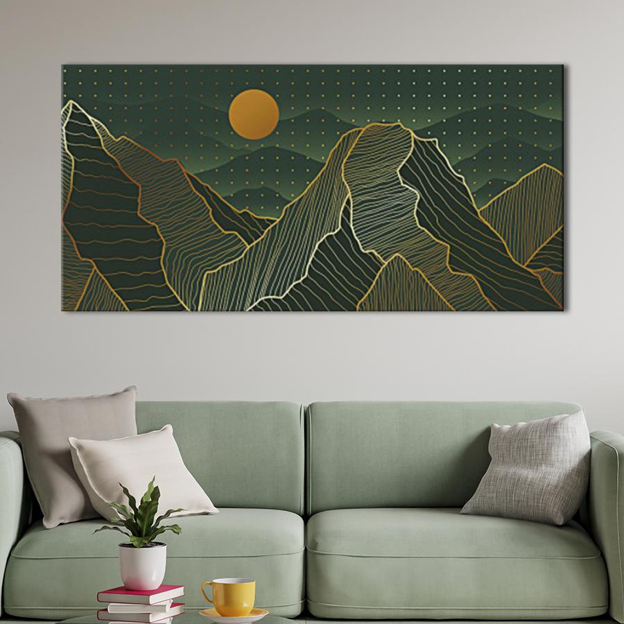 Картина для интерьера Зеленые скалы и солнце 160x80 см (K0035_XL)