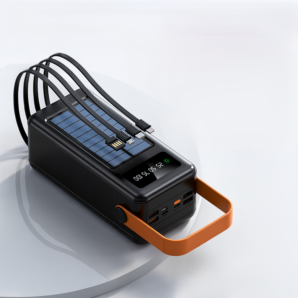 Повербанк PowerBank YM-636CX с солнечной панелью и проводами 60000 mAh Черный (YM-636CX)