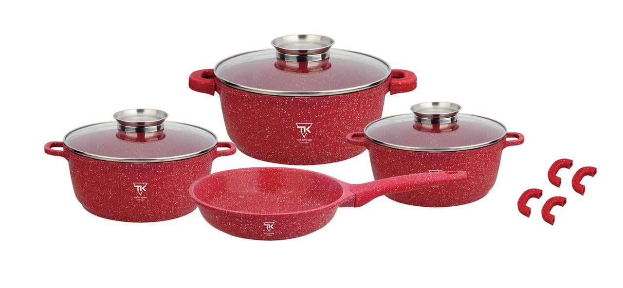 Набор кастрюль TopKitchen TK00076 и сковорода с гранитным антипригарным покрытием Красный (TK00076)
