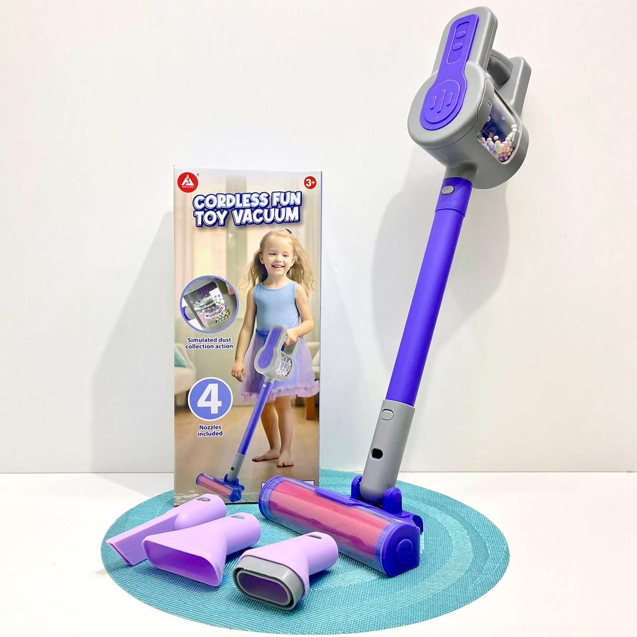Детский игровой набор пылесос/пенопластовые шарики/насадки/звук на батарейке 56 см Фиолетовый (HJ619D)