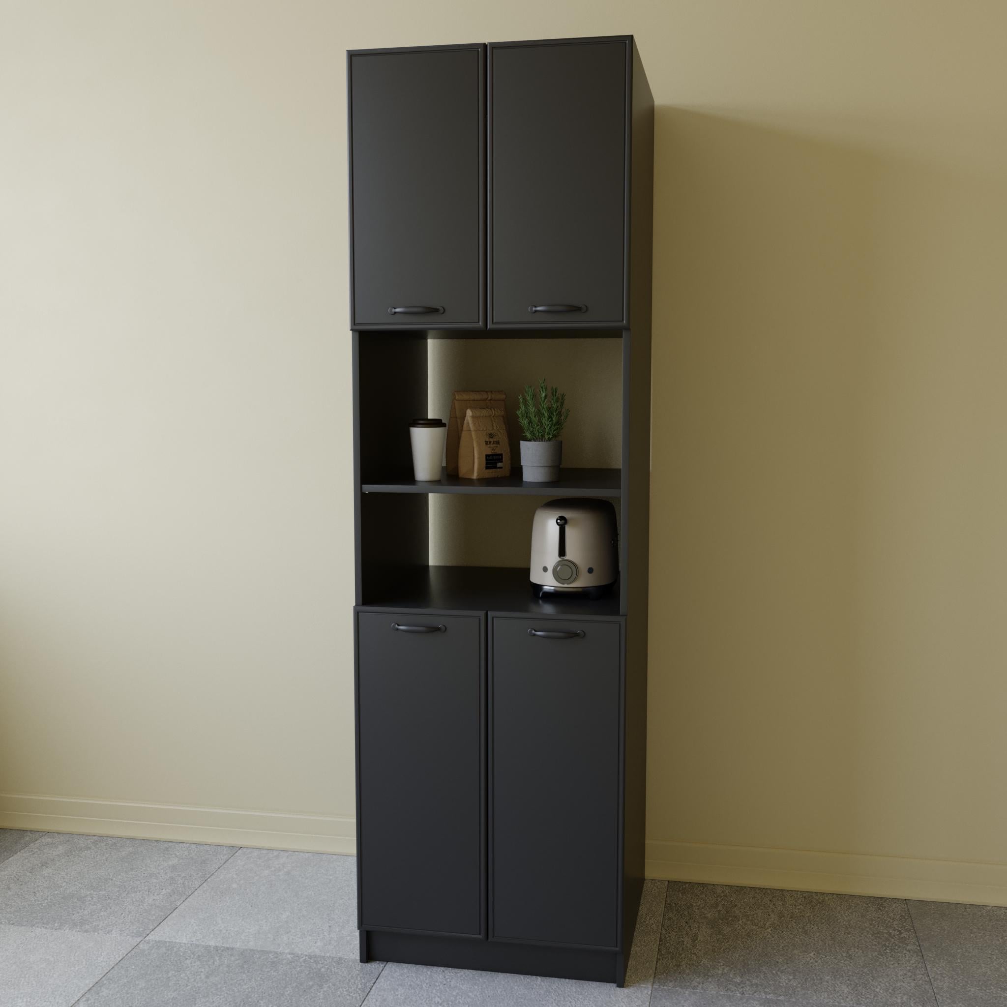 Пенал-буфет МДФ для кухни/микроволновки/духовки 200х60 мм Черный (K-75)