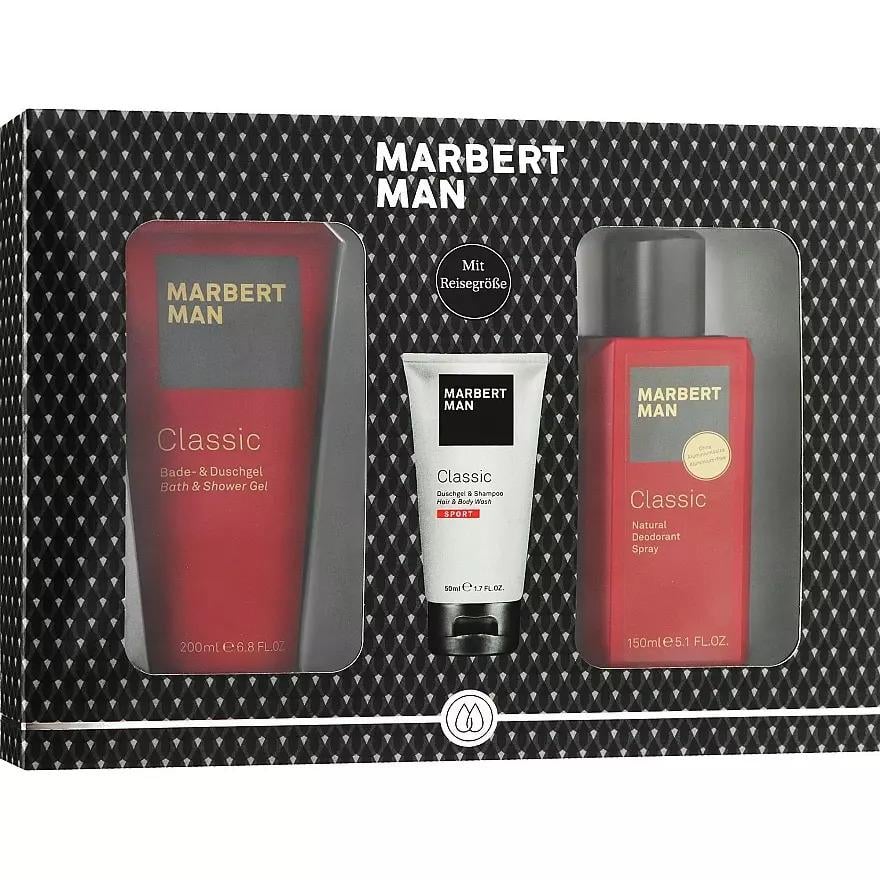 Набір подарунковий чоловічий Marbert Man Classic Set гель для душу 200мл/гель класик спорт 50мл/натуральний дезодорант спрей 150мл