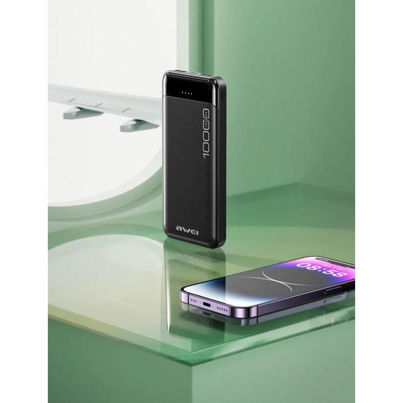 Зовнішній акумулятор AWEI P37K 10000 Mah 2 USB зі швидкою зарядкою Micro-USB/Type-C - фото 4