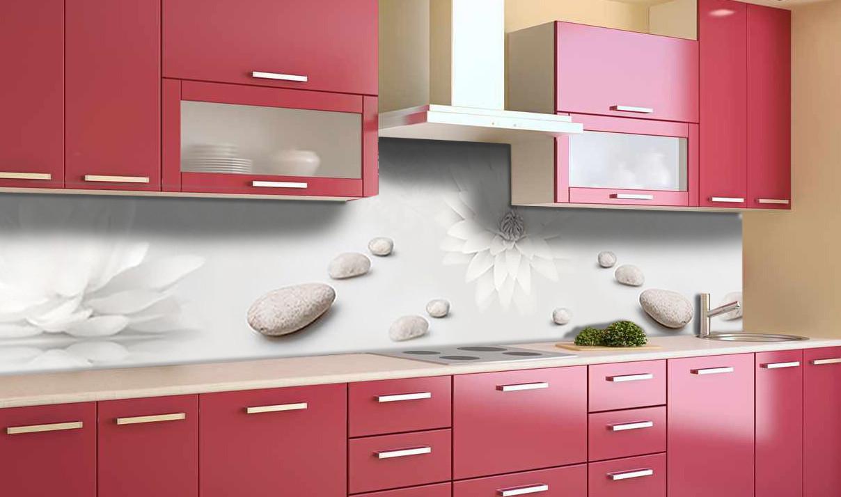 Кухонный фартук Камни лотосы из самоклеющейся виниловой пленки 60х300 см Серый