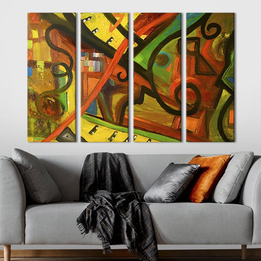 Картина модульная из 4 частей Живописная абстракция с узорами L 149x93 см (8-41)