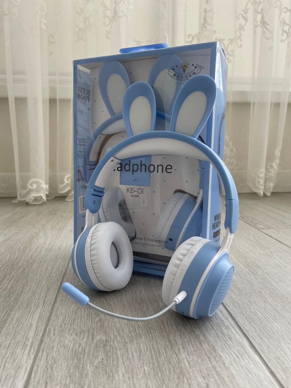 Навушники бездротові Bluetooth KE-01 з вушками кролика Блакитний (26389227) - фото 8