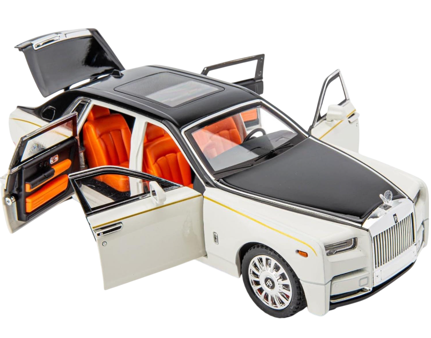 Модель игрушечного автомобиля металлическая Rolls-Royce Phantom Model Car 1:18 большая 29 см Бело-черный