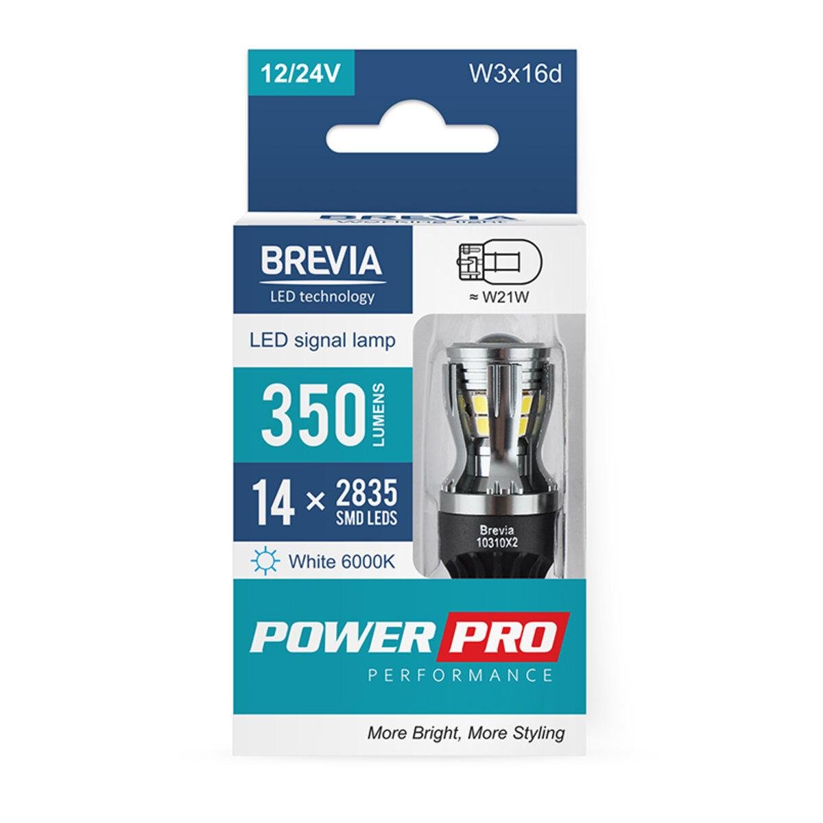 Автолампа LED Brevia Power W21W 350Lm 14x2835SMD 12/24V 2 шт. (4531)