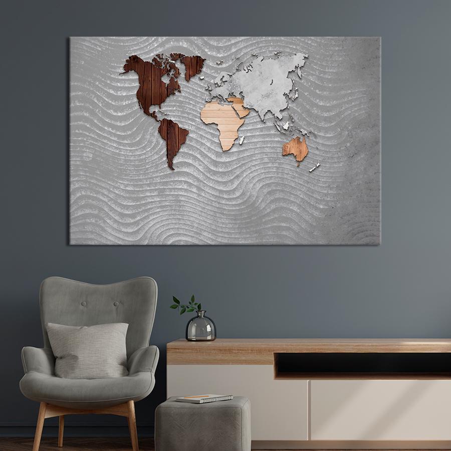 Картина на холсте 3D карта мира 80x54 см (V371-1_L)