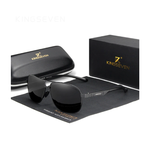 Солнцезащитные очки KINGSEVEN DESIGN Авиатор в классической оправе с поляризованными линзами Черный/Серый (N7188)