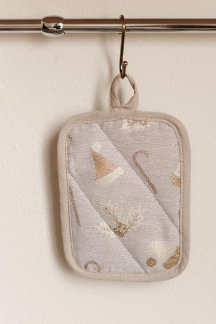 Прихватка новорічна з люрексом Шапочки 15х20 см Бежевий (37916)