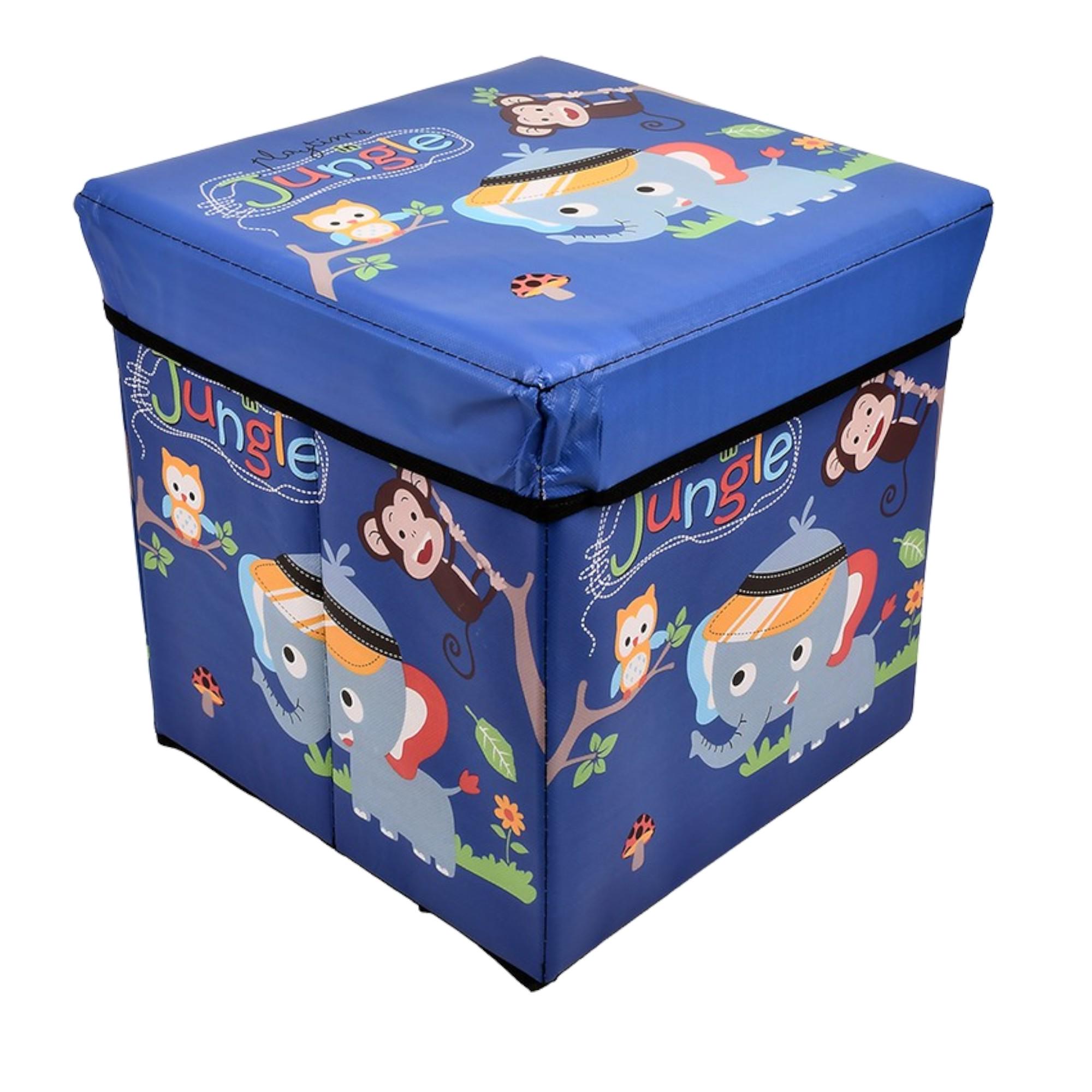 Коробка-пуф складная для игрушек и вещей Stenson R33429 30х30х30 см с рисунком животных Синий (9248c512)