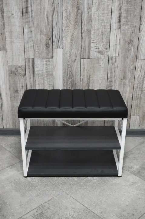 Банкетка для взуття металева з м'яким сидінням 32х47х60 см Чорний/Білий (2589009617)