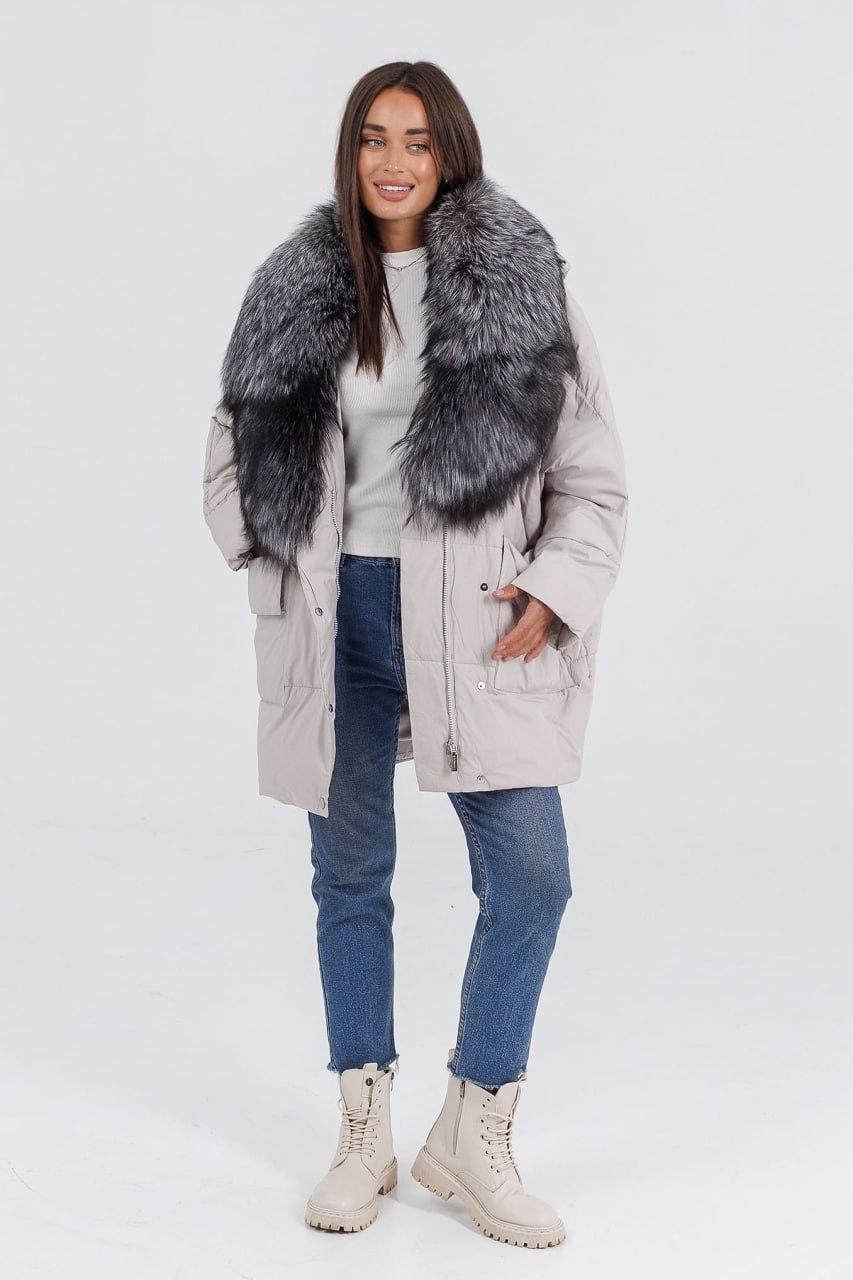 Куртка-пуховик жіноча з хутром чорнобурої лисиці р. 46 Айворі (8887b/46) - фото 5 Куртка-пуховик жіноча з хутром чорнобурої лисиці р. 46 Айворі (8887b/46) - фото 5