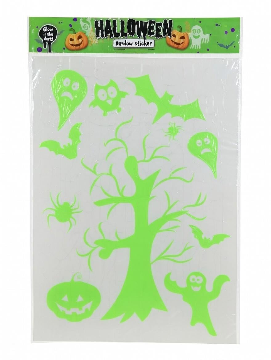 Набор наклеек на окно Halloween светящиеся в темноте призраки/летучие мыши/тыква/паук и деревья (500105)