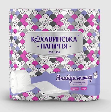 Туалетная детская бумага на гильзе Кохавинская бумага 3-х слойная 19,55 м 170 отрывов 4 рул. (2679415343)