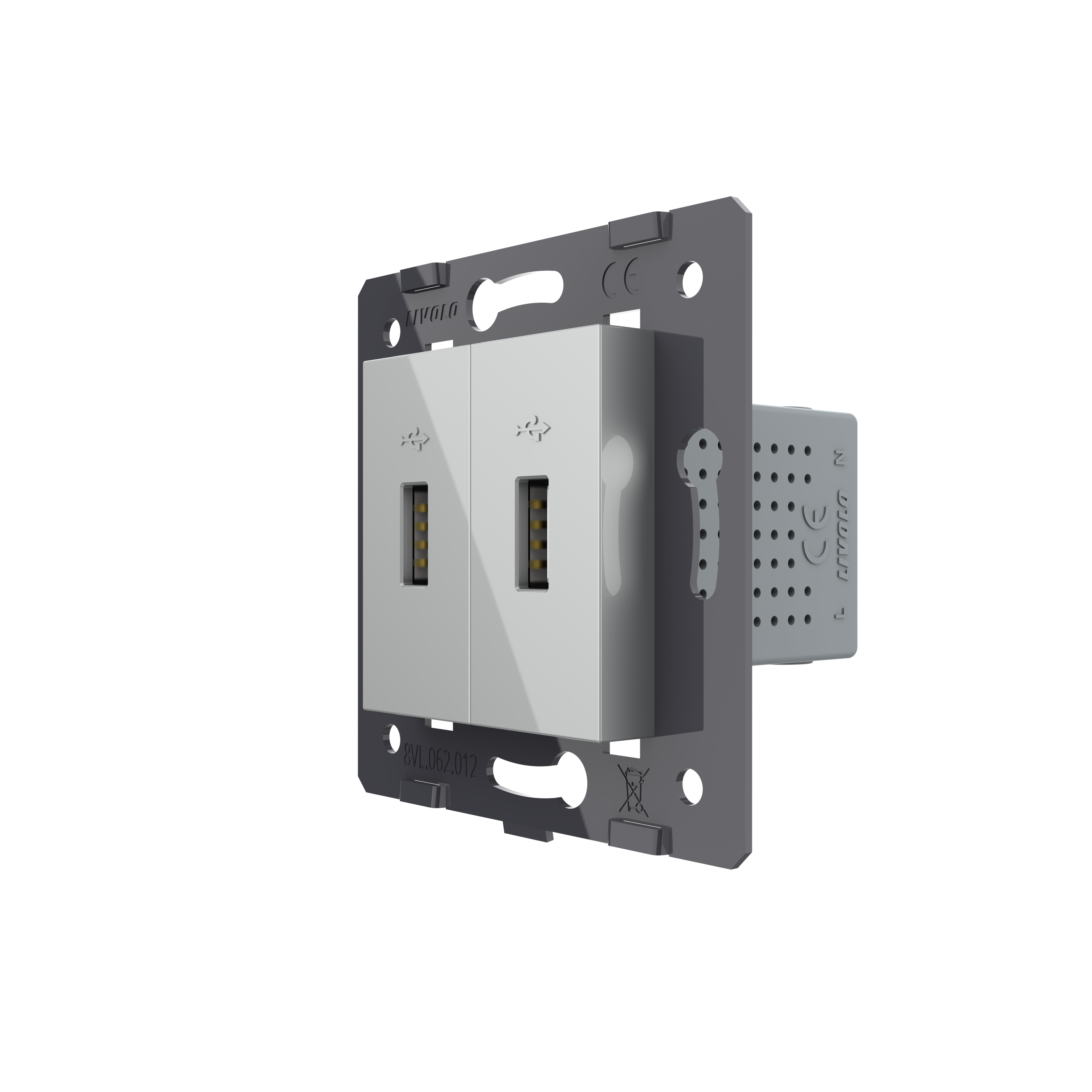 Розетка двойная LIVOLO USB с блоком питания настенная дизайнерская Серый (VL-FCUA/FCUA-2IP)