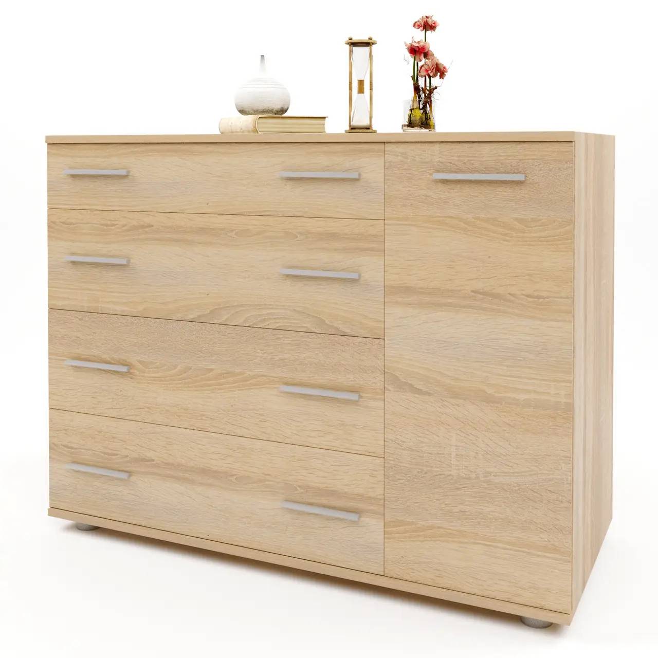 Комод Эверест на 4 ящика роликовые направляющие 100х38х73 см Дуб сонома (643fe08543b6f52c643ec58c)