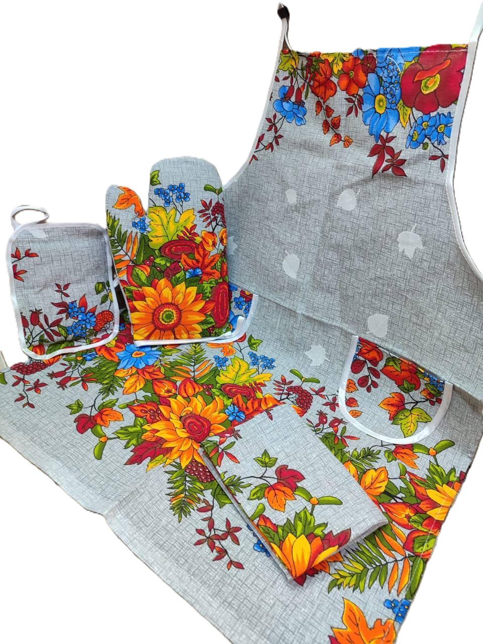 Набор для кухни фартук/перчатка/прихватка Серый (Д-fartuh0011)