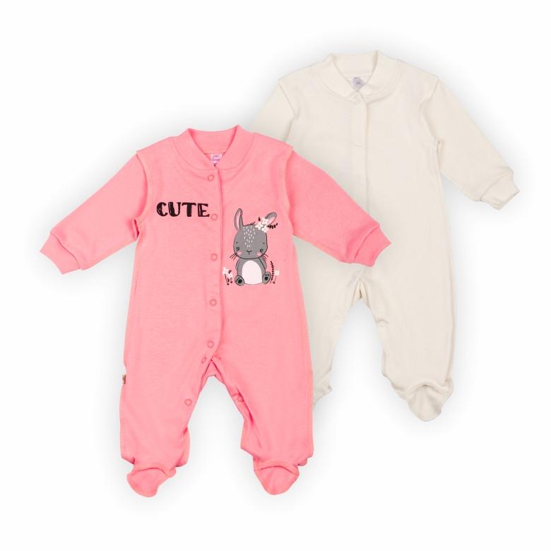 Комплект комбинезонов детский для девочки Gabbi KB-24-2 62 см 2 шт. Розовый/Молочный (13935)