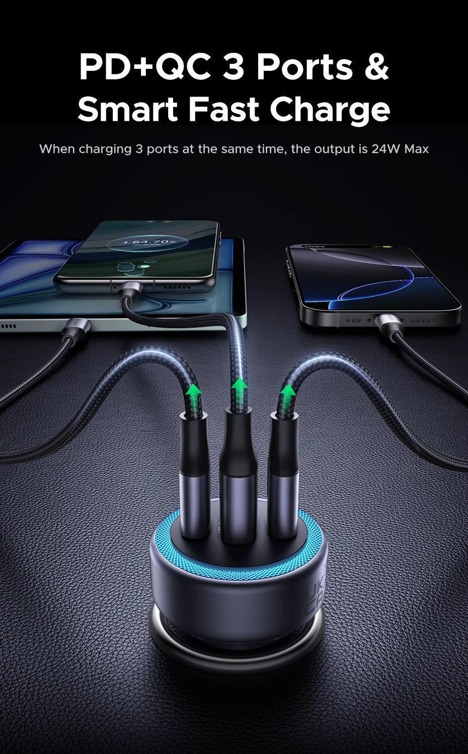 Зарядное устройство для автомобильного Ugreen 30W 3 порта 2xUSB-C Темно-серый (45843) - фото 8