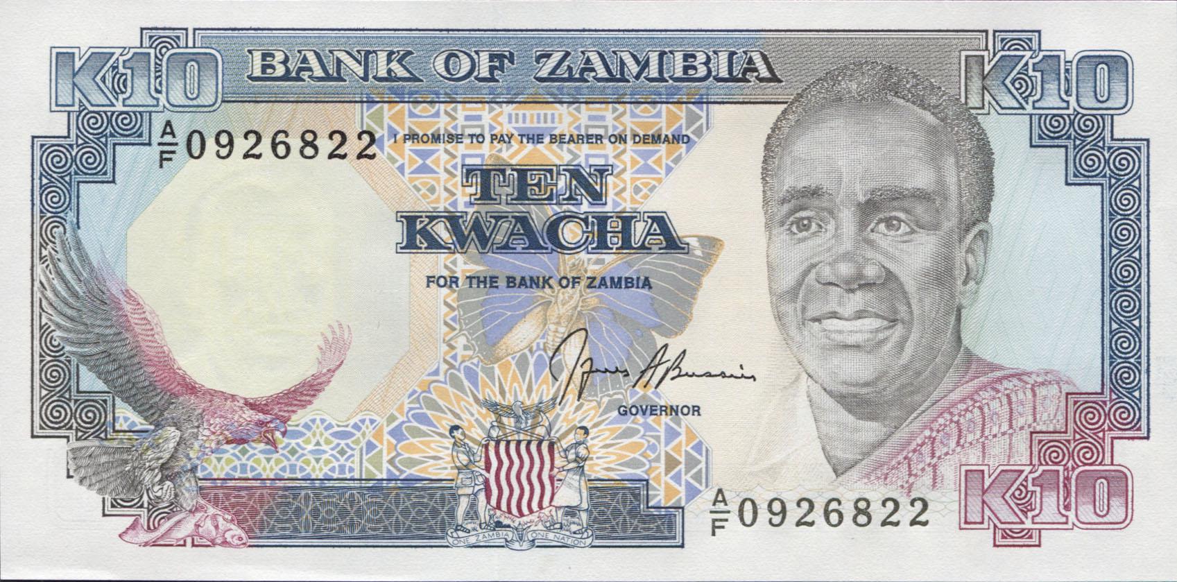 Коллекционная банкнота Замбия 1989 10 квач P31b UNC