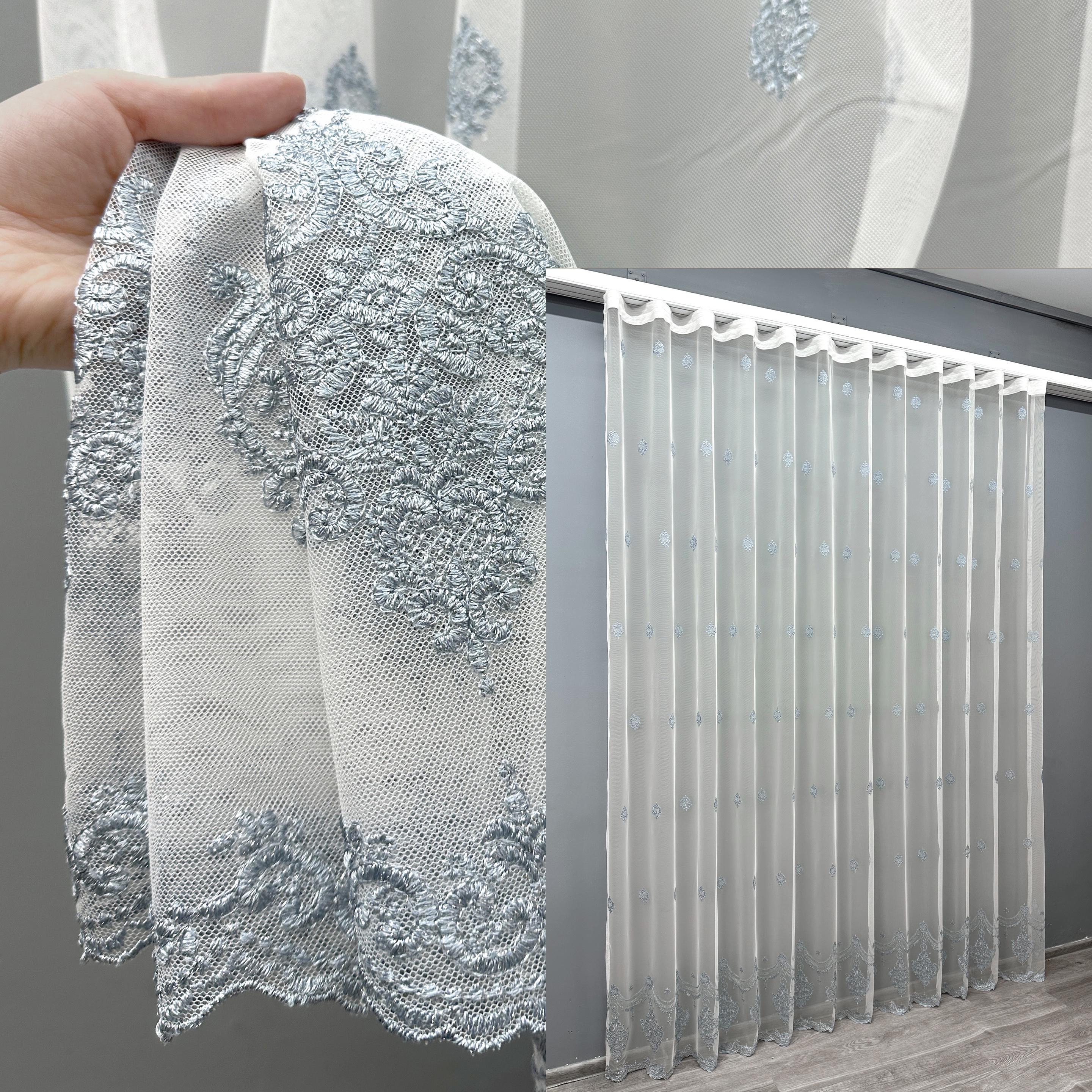 Тюль VR-Textil 1657т Грек-сітка з вишивкою та люрексом 300х270 см Молочний/Сіро-блакитний (42-0661) - фото 3