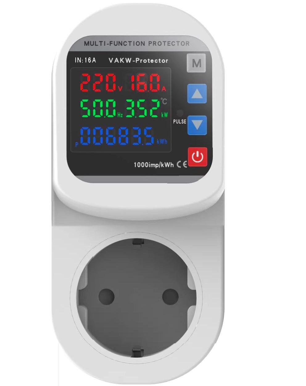 Реле напруги розеточне з регульованою напругою та струмом VAKW-protector 16 А