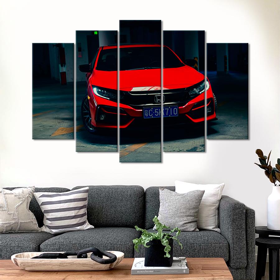 Картина Автомобиль Яркая красная машина Honda Civic 137x85 см (A1177-5)