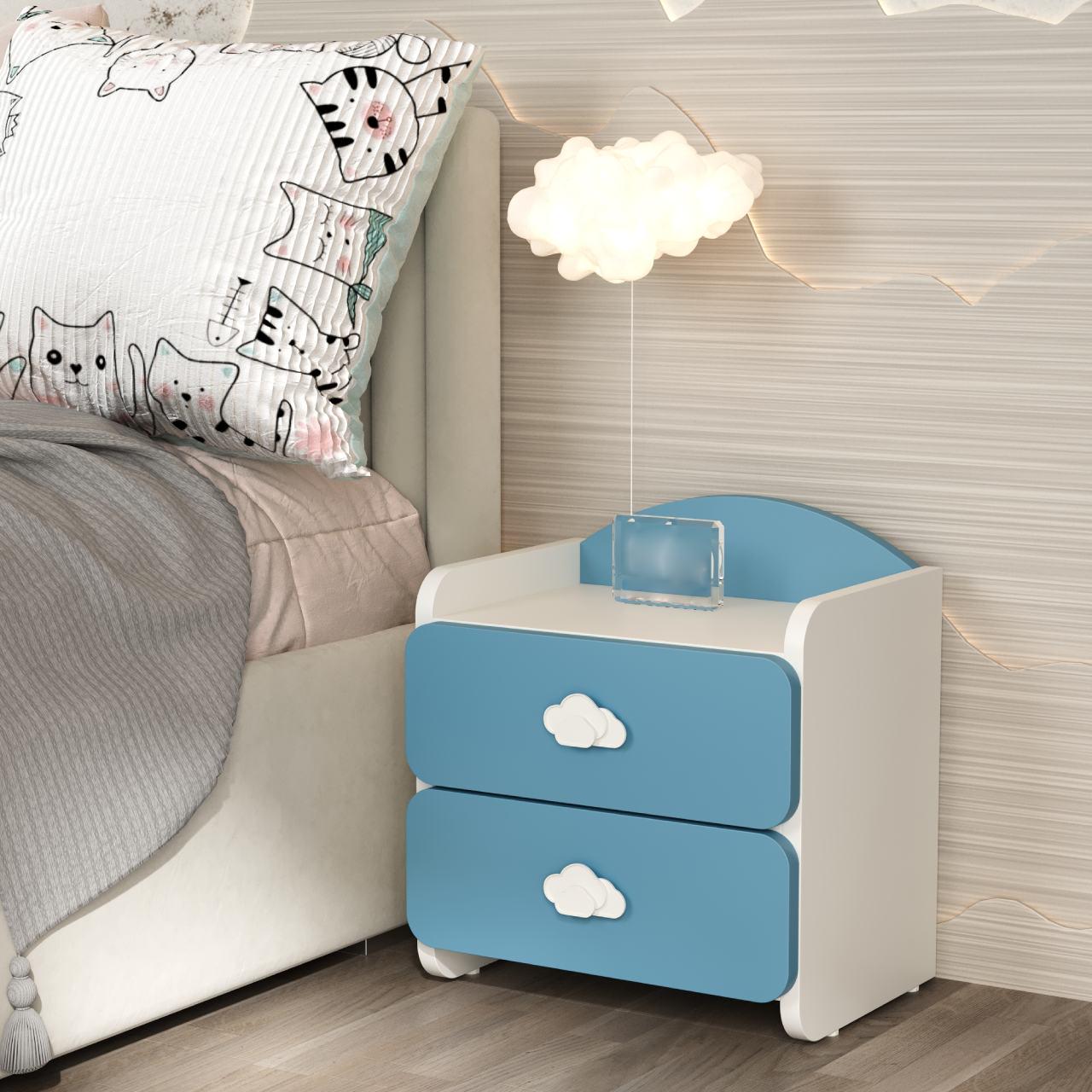 Тумба прикроватная детская Win Мебель Sunshine МДФ RAL 9003 матовый белый/RAL 5024 голубой (27775481) - фото 2