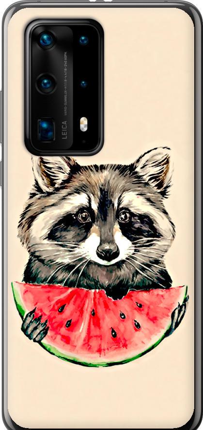 Чехол на Huawei P40 Pro Plus Енотик с арбузом (4605u-1917-42517)