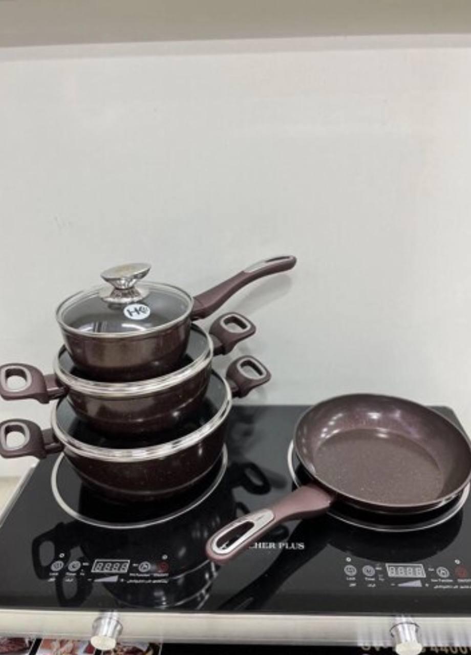 Набір посуду для дому Higher НК-314 зі сковородою граніт 7 пр. Коричневий (HK-30756) - фото 2 Набір посуду для дому Higher НК-314 зі сковородою граніт 7 пр. Коричневий (HK-30756) - фото 2