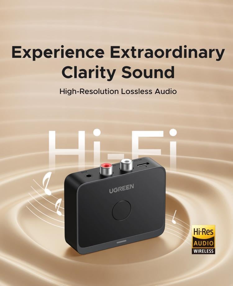 Ресивер аудіо Ugreen Bluetooth 6.0 3.5 мм 2RCA Чорний (55545) - фото 4 Ресивер аудіо Ugreen Bluetooth 6.0 3.5 мм 2RCA Чорний (55545) - фото 4