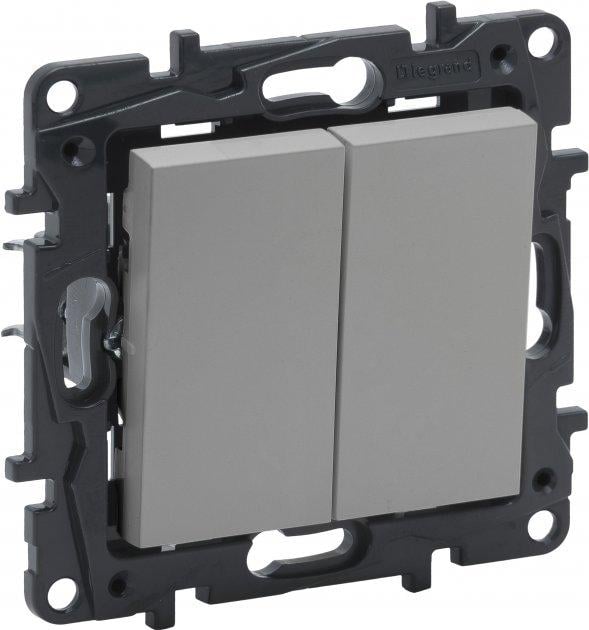 Выключатель 2-клавишный Legrand 863305 Niloe Step 10A пластик Алюминий (11711614)