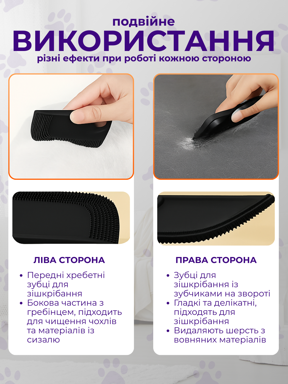 Щітка-скребок для видалення шерсті домашніх тварин JoyPro силіконова Чорний (de8a849d) - фото 8