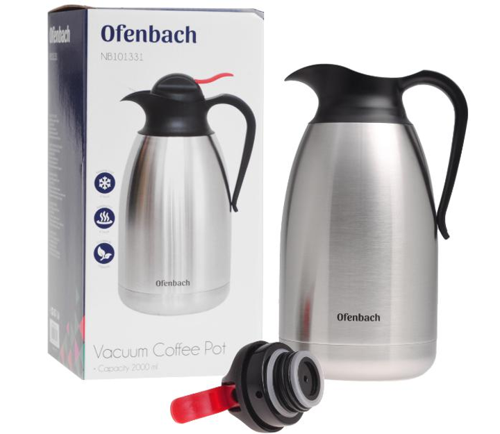 Термос конференционный с пластиковой крышкой и ручкой Ofenbach КМ-101331 из нержавеющей стали 2000 мл Стальной (150-84-101331) - фото 4 Термос конференционный с пластиковой крышкой и ручкой Ofenbach КМ-101331 из нержавеющей стали 2000 мл Стальной (150-84-101331) - фото 4