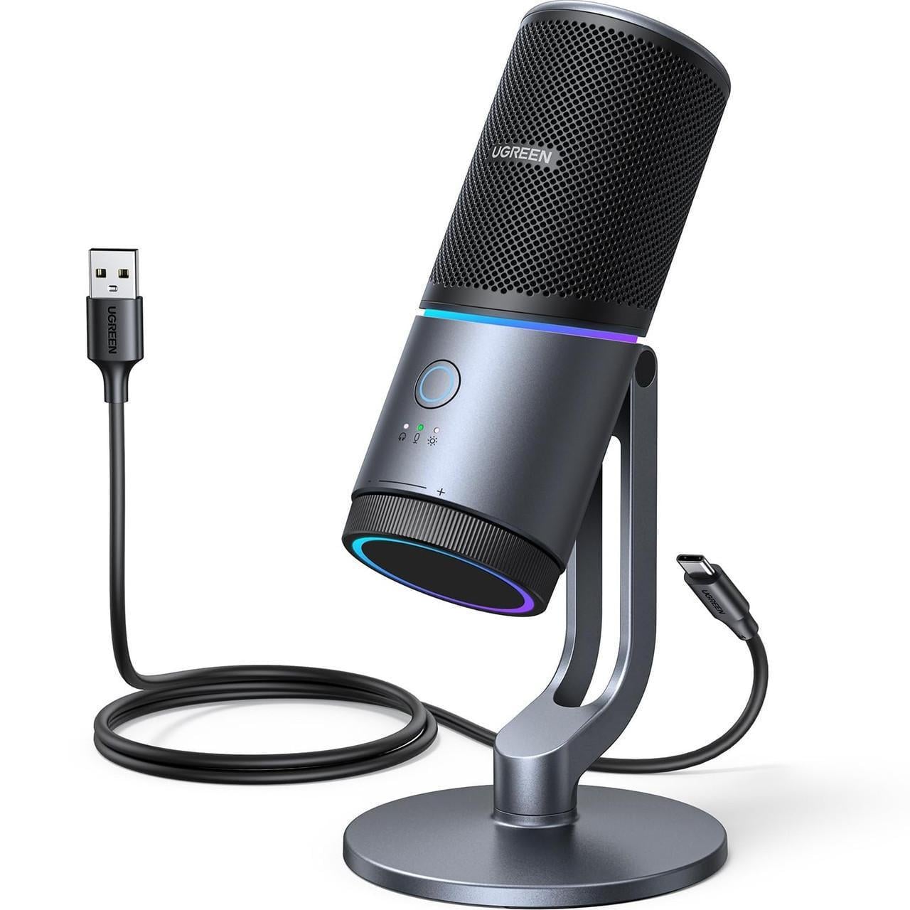 Микрофон игровой UGREEN CM769 USB-A с RGB-подсветкой и шумоподавлением для ноутбука USB (CM769)