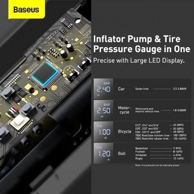 Автокомпрессор BASEUS Super Mini Inflator Pump Black (CRCQ000001) - фото 5