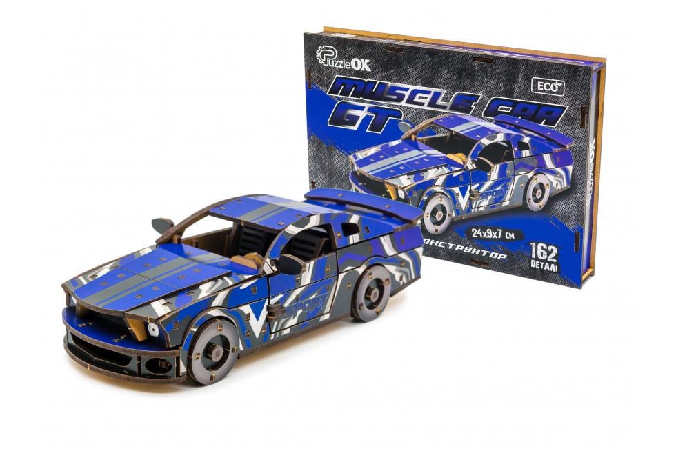 Пазл из дерева механический 3D PuzzleOK Ford Mustang GT Синий 162 детали Пазл из дерева механический 3D PuzzleOK Ford Mustang GT Синий 162 детали