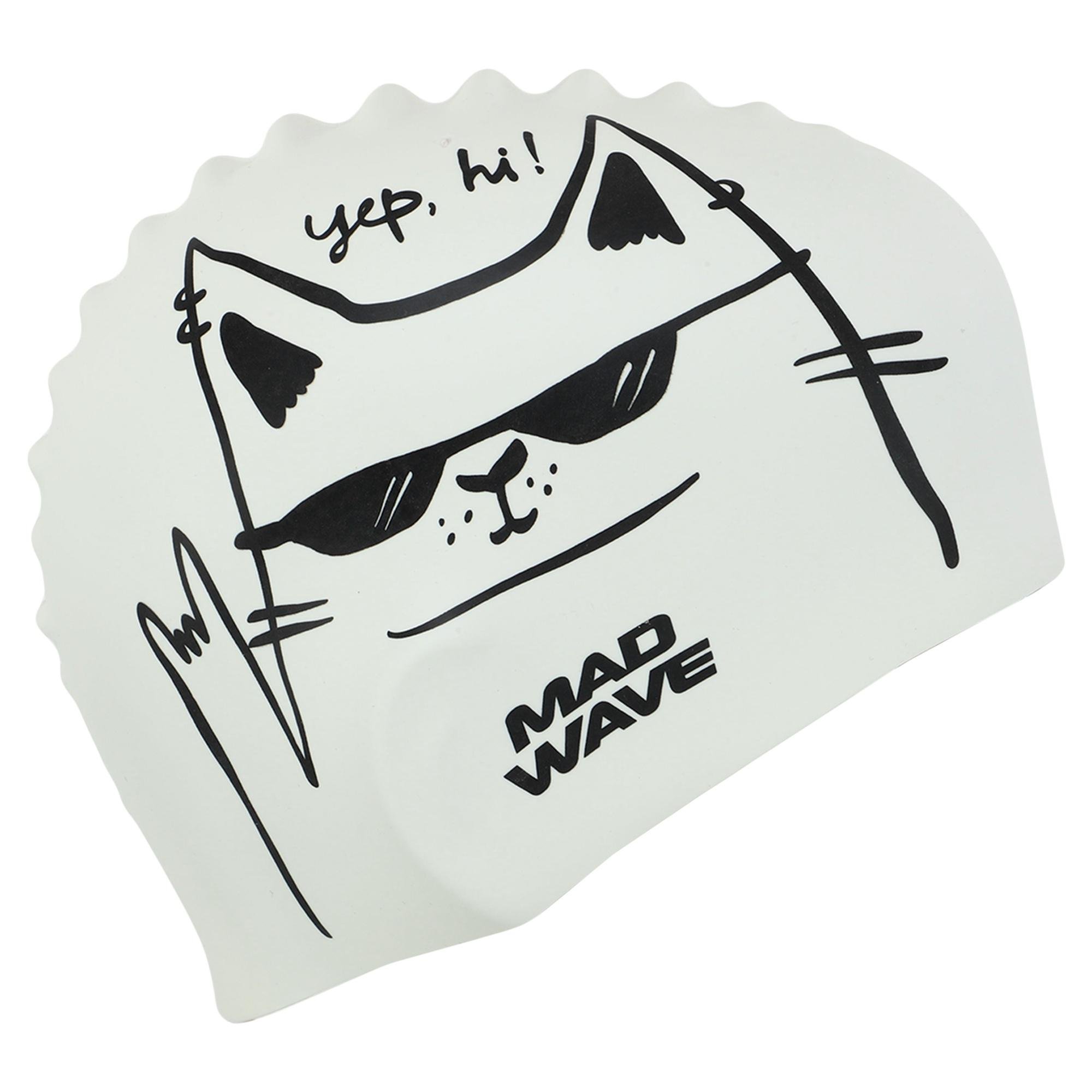 Шапочка для плавания Mad Wave Junior Cat M057306 силиконовая Белый (AM0009412) - фото 2