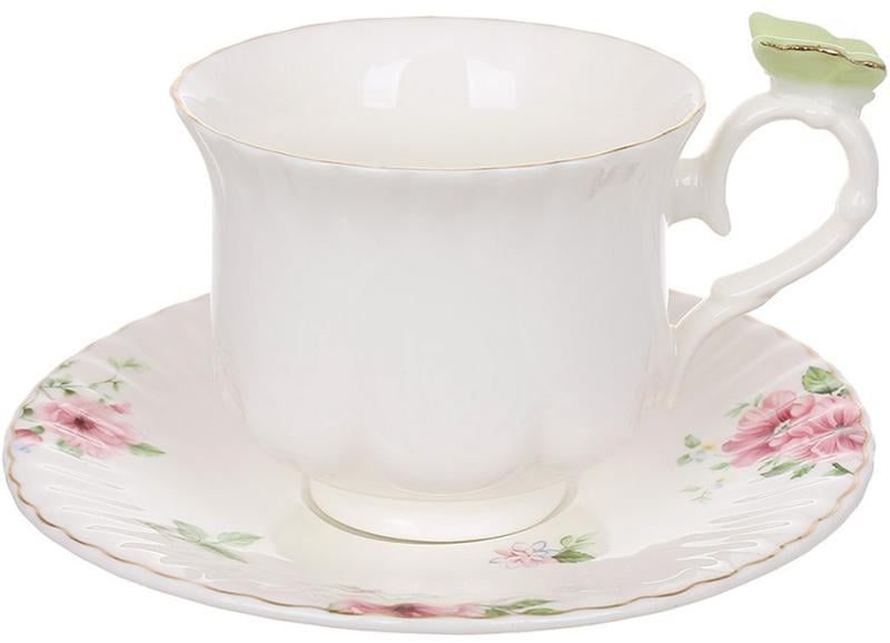 Набор чайная фарфоровая бабочка флорал на 6 чашек и 6 блюдец 250 мл