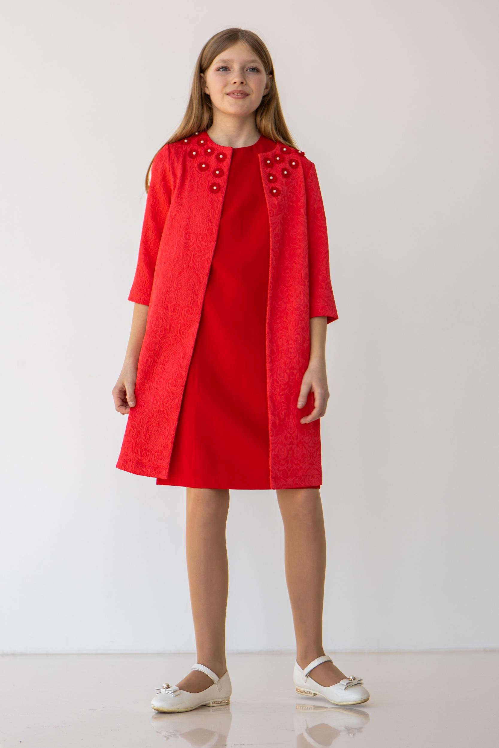 Платье на девочку подростка с жаккардовым кардиганом Diва 146 см Красный (26001) - фото 4