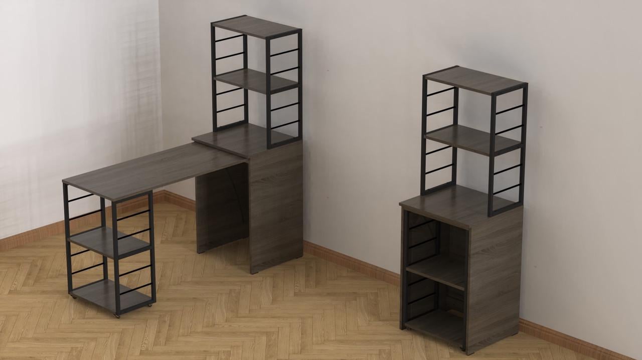 Стіл-тумба трансформер Ferrum-decor Смарт 3/1 з етажеркою метал/ДСП 16 мм 1430x1450x500 мм Чорний/Дуб Сонома Трюфель (FRD-105113) - фото 9