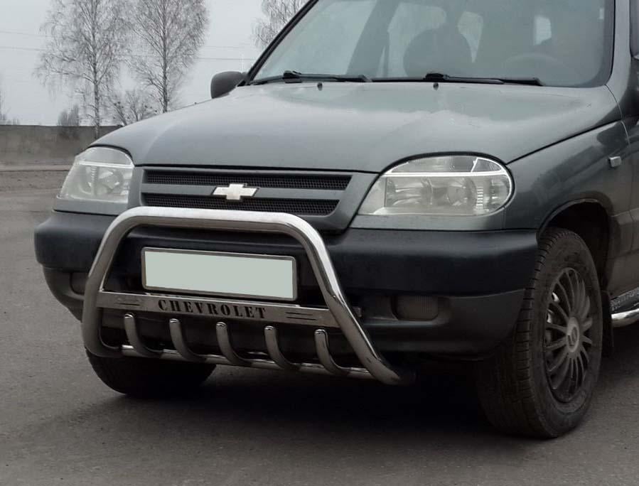 Кенгурятник WT004 CAN для Chevrolet Niva нержавеющая сталь Хром