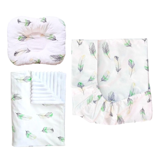 Набор в детскую кроватку RoyalBaby №31 Перья с пледом плюш 3в1 Зеленый/Белый (143036)