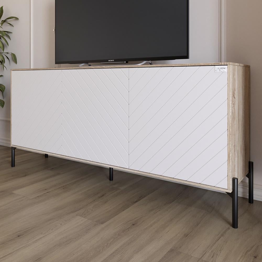 Тумба под телевизор Lion Амарант с черными металлическими ножками 168x40x76,5 см Дуб сонома/Белый (000-000-2369)
