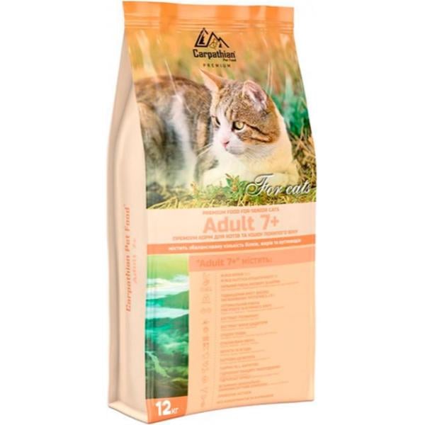 Корм для пожилых кошек Carpathian Pet Food 7+ с курицей и палтусом для выведения шерсти 12 кг (000019853)